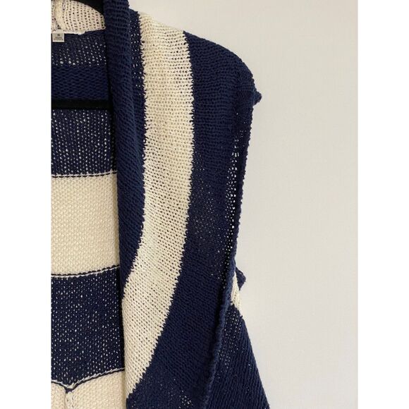 Cabi Size Small Skipper Cardigan Sweater Stripe Vest Shrug Open Front Blue White - Picture 7 of 10